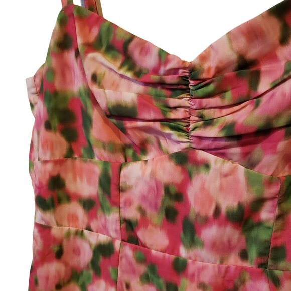 Rachel Parcell Pink Green Floral Fit Flare Sweetheart Coquette Midi Dress 4 - Picture 5 of 14